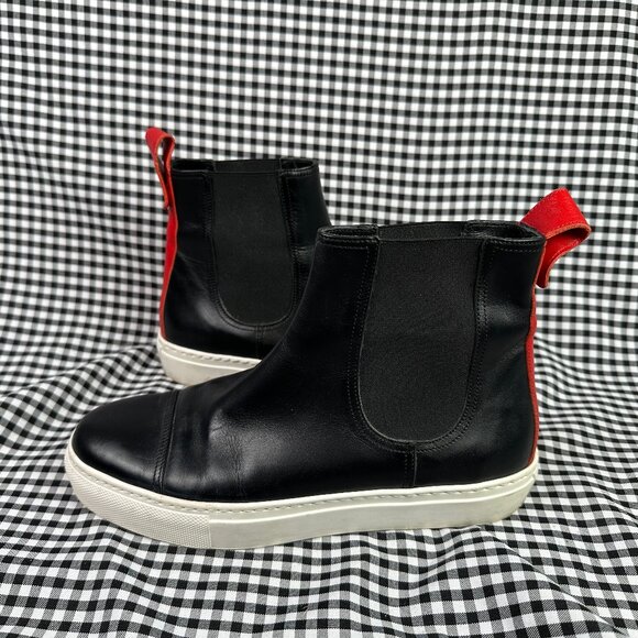 M. Gemi Black White Red Leather Ankle Boots Sneakers Womens Sz EU 38.5 / US 8 - Picture 1 of 7